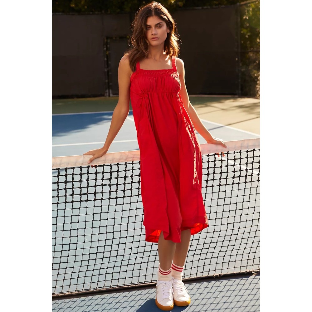 Daily Practice by Anthropologie Keeseville Red Smocked Midi Dress Small - Picture 2 of 9
